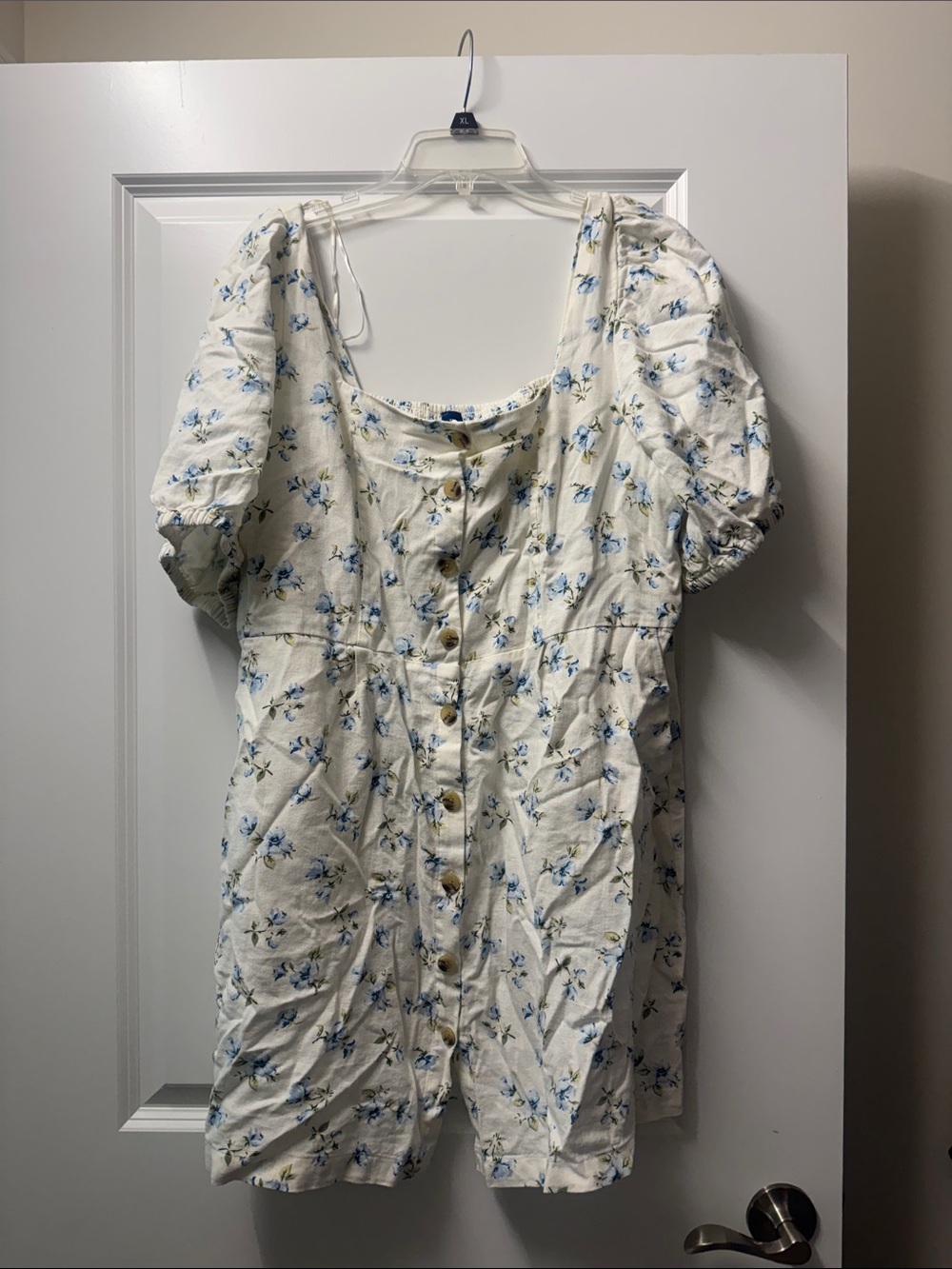 Old Navy Cream Romper with Blue Floral Print
